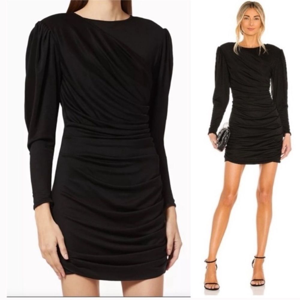 Anine Bing Alaia Ruched Mini Dress Black Large New Msrp $349